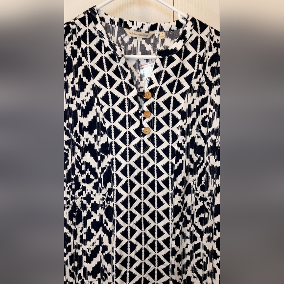 Soft Surroundings NWT Raven Dress Size Small Navy White Sheath Elegant Chic Boho - Picture 2 of 10